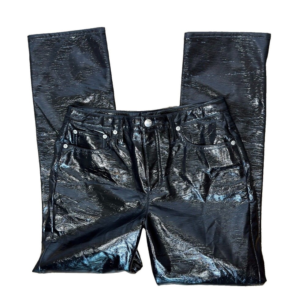 J.Crew Black Patent Faux Leather High Rise Straight Pants Size 28 edgy Y2K goth